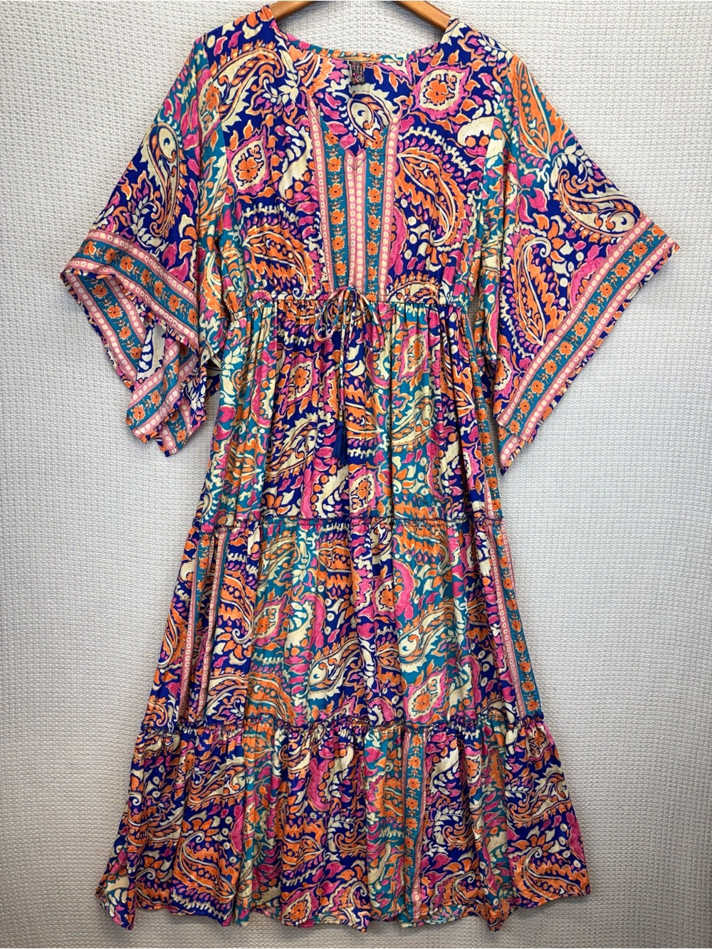 Me 2 Magic Anthropologie Colorful Maxi Dress Med Boho Festival Kimono Sleeve